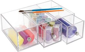img 1 attached to mDesign Plastic Art/Craft Sewing Storage Organizer - Ideal for Cabinet or Countertop - Clear, 3 Drawers - Hold Glitter, Scissors, Brushes, Markers, Yarn - Versatile Vertical or Horizontal Use