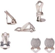 📎 ph pandahall platinum flat round tray brass clip-on earring findings - 10 pairs set, 19x10x7.5mm, tray: 10mm logo