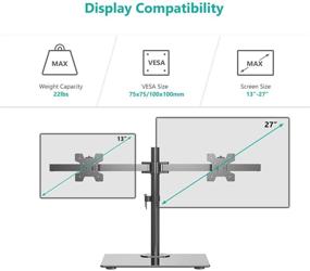 img 3 attached to WALI Стойка двойной монитор на подставке: Настраиваемый настольный кронштейн для 27-дюймовых экранов, по 22 фунта на каждую консоль, с стеклянной и глубокой основой - черный (GMF002)