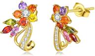 🌸 sisgem серьги-гвоздики с цветком из настоящего золота 14k и изящными многоцветными моиссанитовыми листочками - идеальный подарок на день рождения для женщин и девочек. логотип