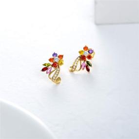 img 2 attached to 🌸 SISGEM 14K Real Gold Flower Stud Earrings with Dainty Multi-Colored Moissanite Flower Leaf Stud Wrap Earrings - Ideal Birthday Gift for Women and Girls