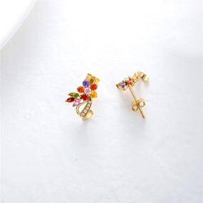 img 1 attached to 🌸 SISGEM 14K Real Gold Flower Stud Earrings with Dainty Multi-Colored Moissanite Flower Leaf Stud Wrap Earrings - Ideal Birthday Gift for Women and Girls