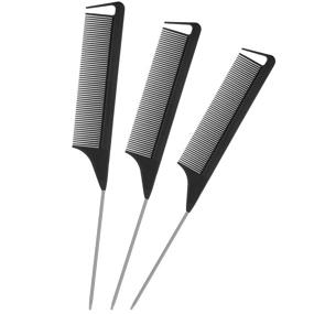 img 4 attached to Premium 3-Piece Parting Comb Set: Steel Pin Carbon Fiber Teasing Combs + Stainless Steel Pintail - Perfect for Braids & Rat Tail Hairstyles - Black Color