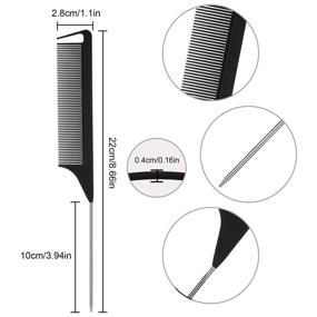 img 3 attached to Premium 3-Piece Parting Comb Set: Steel Pin Carbon Fiber Teasing Combs + Stainless Steel Pintail - Perfect for Braids & Rat Tail Hairstyles - Black Color