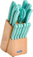 enhance your cooking experience with the oster evansville 14 piece cutlery set, stainless steel with turquoise handles logo