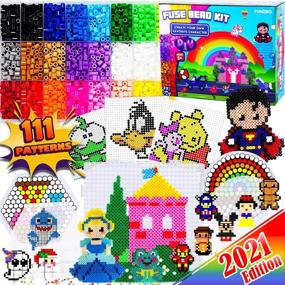 img 4 attached to 🎨 FunzBo Fuse Beads Craft Kit - 111 Patterns Melty Fusion Colored Beads Arts and Crafts Pearler Set for Kids - 5500 Beads & 9 Pegboards - Age 5-7 Classroom Activity Gift