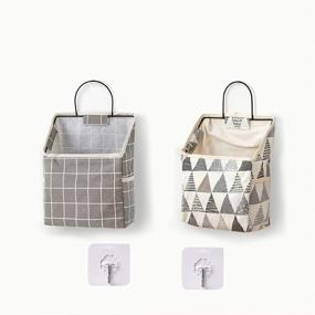 img 4 attached to 🗄️ Versatile 2 Pack Wall Hanging Storage Bag: Closet & Dormitory Organizer for Pocket Storage, Linen Cotton Containers for Bathroom & Bedroom