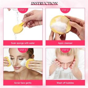 img 3 attached to 🧽 120-Piece Compressed Facial Sponge Set: Face Cleansing, Exfoliating, & Makeup Removal | Pink, Yellow, Blue Sponges