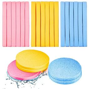 img 4 attached to 🧽 120-Piece Compressed Facial Sponge Set: Face Cleansing, Exfoliating, & Makeup Removal | Pink, Yellow, Blue Sponges