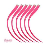 6 piece/set hot pink 18 inch high light clip-in human hair extensions - straight clip-on highlights hair extensions logo