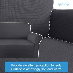 img 1 attached to Protective Luxurlife Premium Thickened Sofa Cover - High Stretch, 🛋️ Checkered Pattern, Spandex Fabric, Large Gray 1-Piece Slipcover for Pets and Furniture