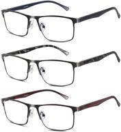 👓 stylish metal frame readers: 3 pack blue light blocking reading glasses for men logo