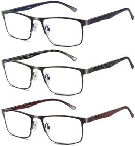 img 4 attached to 👓 Stylish Metal Frame Readers: 3 Pack Blue Light Blocking Reading Glasses for Men