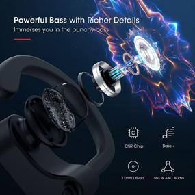 img 1 attached to 🎧 Наушники Flame Bluetooth с 16-часовым временем проигрывания, водонепроницаемые беспроводные спортивные наушники IPX7 для тренировок в спортзале, с басовым стереоэффектом, встроенным микрофоном с подавлением шума CVC6.0, черные.