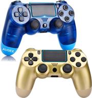 🎮 2-pack augex game controllers for ps4, wireless controller compatible with playstation 4 console; augex remote control works with ps4 system, dual vibration game joystick (gold blue) логотип