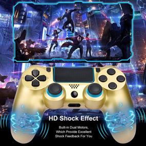 img 1 attached to 🎮 2-Pack AUGEX Game Controllers for PS4, Wireless Controller Compatible with PlayStation 4 Console; AUGEX Remote Control Works with PS4 System, Dual Vibration Game Joystick (Gold Blue)