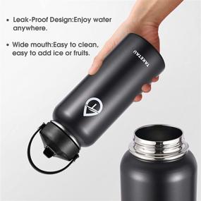 img 1 attached to 🥤 TAKETAU 32 oz Stainless Steel Insulated Sports Water Bottle with Straw Cap & Spout Lid – Wide Mouth, Double Wall Vacuum, Leakproof, Keep Drinks Cold or Hot (Black)