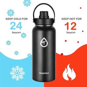 img 3 attached to 🥤 TAKETAU 32 oz Stainless Steel Insulated Sports Water Bottle with Straw Cap & Spout Lid – Wide Mouth, Double Wall Vacuum, Leakproof, Keep Drinks Cold or Hot (Black)