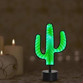 img 1 attached to 🌵 Infinity Mirror Tunnel Light - Double-Sided LED 3D Mirror Table Night Light with Base - Bedroom Living Room Hallway Holiday Party Decoration (Cactus)