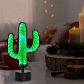 img 2 attached to 🌵 Infinity Mirror Tunnel Light - Double-Sided LED 3D Mirror Table Night Light with Base - Bedroom Living Room Hallway Holiday Party Decoration (Cactus)