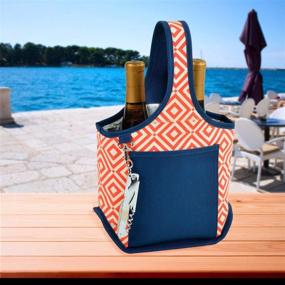 img 1 attached to 🍷 Picnic at Ascot Stylish 2 Bottle Wine Tote with Corkscrew: Orange/Navy - Perfect Travel Companion for Wine Enthusiasts