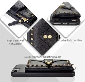 img 2 attached to 👜 Black Crossbody Wallet Case with Credit Card Holder for iPhone 7 Plus/8 Plus, ZVE Rivet Design Purse Wrist Strap Protective Case Cover