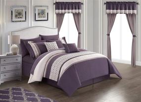 img 3 attached to ✨ Chic Home Katrin 20 Piece Comforter Set - Stylish Plum King Bedding with Geometric Embroidery and Coordinated Accessories