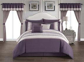 img 4 attached to ✨ Chic Home Katrin 20 Piece Comforter Set - Stylish Plum King Bedding with Geometric Embroidery and Coordinated Accessories