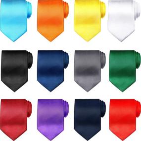 img 4 attached to 👔 Premium 12-Piece Set: Boys Clip-On Neckties - Pre-Tied, Solid Color Neckties with Elastic Neck Strap for Formal Events, Weddings, Graduation & School Uniforms