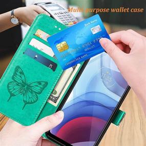 img 1 attached to 🦋 Stylish Butterfly Floral Moto G Power 2021 Wallet Case with Kickstand and Card Holder Slots - Green