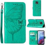 🦋 stylish butterfly floral moto g power 2021 wallet case with kickstand and card holder slots - green logo