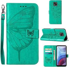 img 4 attached to 🦋 Stylish Butterfly Floral Moto G Power 2021 Wallet Case with Kickstand and Card Holder Slots - Green