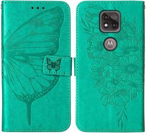 img 2 attached to 🦋 Stylish Butterfly Floral Moto G Power 2021 Wallet Case with Kickstand and Card Holder Slots - Green