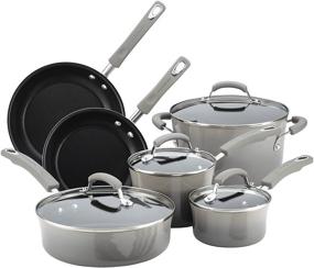 img 4 attached to Sea-Salt Gray Rachael Ray Brights Nonstick Cookware Set: Pots and Pans