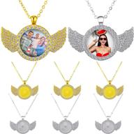 📸 set of 6 sublimation blank photo necklaces with round wing pendant for men and women - picture necklaces with enhanced seo logo