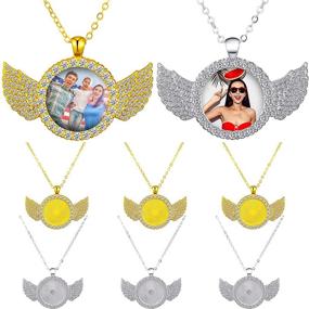 img 4 attached to 📸 Set of 6 Sublimation Blank Photo Necklaces with Round Wing Pendant for Men and Women - Picture Necklaces with Enhanced SEO