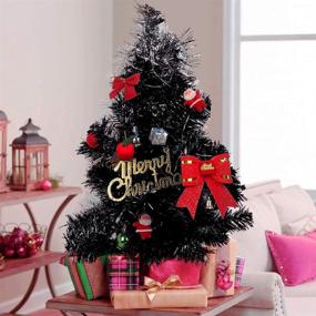 img 3 attached to 🎄 2ft Unlit Mini Artificial Black Christmas Tree - Ideal Xmas Decor for Home, Office, School - Tabletop Small Tree