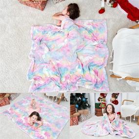 img 3 attached to 🌈 Rainbow Unicorn Glow in The Dark Kids Blanket - BOOD, Girls' Unicorn Blanket, Personalized Christmas Gifts for Kids, Soft Furry Plush Throw Blanket, Girls' Blankets and Throws