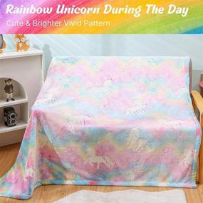 img 2 attached to 🌈 Rainbow Unicorn Glow in The Dark Kids Blanket - BOOD, Girls' Unicorn Blanket, Personalized Christmas Gifts for Kids, Soft Furry Plush Throw Blanket, Girls' Blankets and Throws