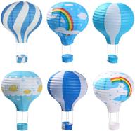 🎈 blue hot air balloon paper lanterns, pack of 6, ideal for wedding, birthday, engagement, christmas party decoration логотип