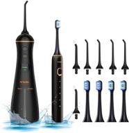 🦷 6 modes water flosser and electric toothbrush combo, cordless dental oral irrigator with 6 jet tips &amp; 4 brush heads, lcd display &amp; diy mode, 300ml ipx7 waterproof teeth cleaner for braces bridges care logo