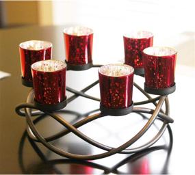 img 1 attached to 🕯️ Seraphic Coffee Table Tealight Candle Holder: Elegant Room Decor Centerpiece in Black with 6 Red Glass Votive Cups