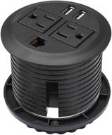 💻 btu desktop power grommet with usb ports, ac outlets, cat6 & 10ft extension cords - ideal for computer, table, kitchen, office, home, hotel (black) logo