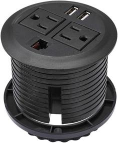 img 4 attached to 💻 BTU Desktop Power Grommet with USB Ports, AC Outlets, CAT6 & 10ft Extension Cords - Ideal for Computer, Table, Kitchen, Office, Home, Hotel (Black)
