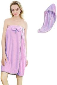 img 4 attached to 🛀 Microfiber Bath Wraps: Adjustable Spa Shower Wrap & Dry Hair Towels Set for Women