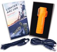 meng zhi ao double arc plasma lighter + led flashlight - waterproof & usb rechargeable - windproof flameless lighter ideal for camping, hiking, fire starting (orange) logo