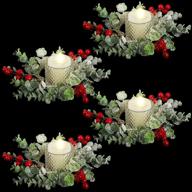 🎄 christmas candle garland with colored berry accents - simulation xmas wreath candle holder mini candle ring for wedding, party, living room, dining table, and closet decoration (red berry style) логотип