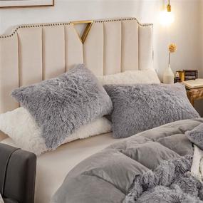 img 3 attached to 🛏️ WUYI 3pc Fluffy Plush Shaggy Duvet Cover Set - Faux Fur Fluffy Comforter Bed Sets in Queen Size - 1 Faux Fur Duvet Cover + 2 Faux Fur Pillowcases - Ultra Soft, Zipper Closure - Queen, Grey