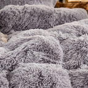 img 1 attached to 🛏️ WUYI 3pc Fluffy Plush Shaggy Duvet Cover Set - Faux Fur Fluffy Comforter Bed Sets in Queen Size - 1 Faux Fur Duvet Cover + 2 Faux Fur Pillowcases - Ultra Soft, Zipper Closure - Queen, Grey