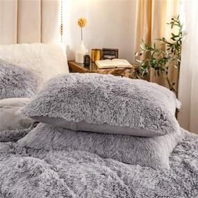 img 2 attached to 🛏️ WUYI 3pc Fluffy Plush Shaggy Duvet Cover Set - Faux Fur Fluffy Comforter Bed Sets in Queen Size - 1 Faux Fur Duvet Cover + 2 Faux Fur Pillowcases - Ultra Soft, Zipper Closure - Queen, Grey
